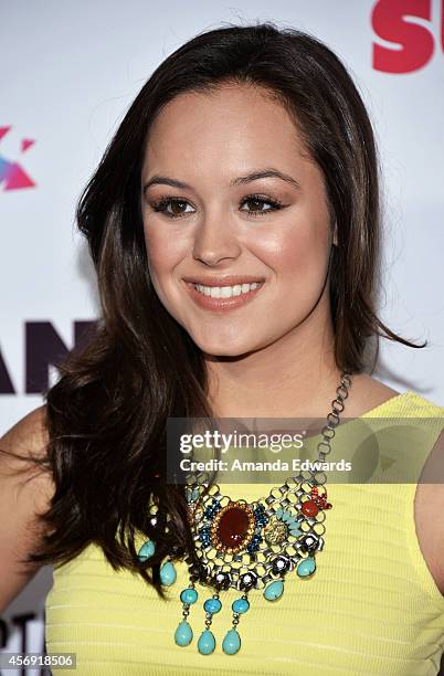 Actress Hayley Orrantia attends the Vevo CERTIFIED SuperFanFest presented by Honda Stage at Barkar Hangar on October 8, 2014 in Santa Monica,...