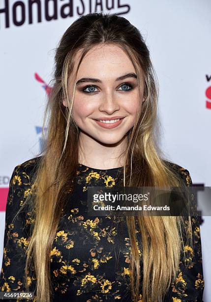 Actress Sabrina Carpenter attends the Vevo CERTIFIED SuperFanFest presented by Honda Stage at Barkar Hangar on October 8, 2014 in Santa Monica,...