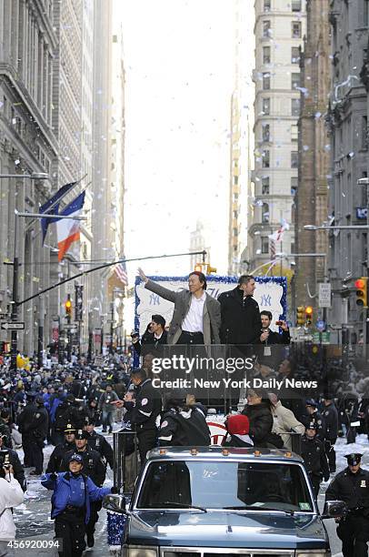 New York Yankees' Hideki Matsui during a tickertape parade up the financial district's Canyon of Heroes to celebrate their 27th World Series title...