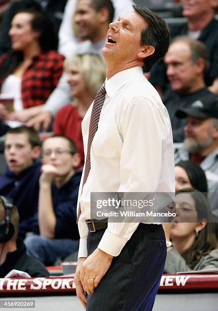 Head coach Ken Bone of the Washington State Cougars reacts during the second half against the Pepperdine Waves at Beasley Coliseum on December 15,...
