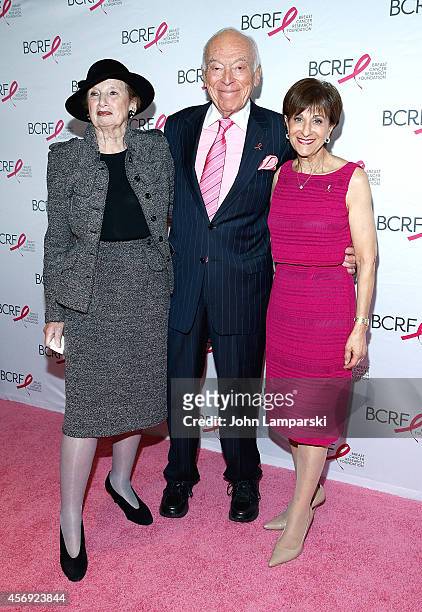 Roz Goldstein , Leonard Lauder and Myra Biblowit attend the 2014 Breast Cancer Research Foundation Awards Luncheon Honoring Barbara Walters at The...
