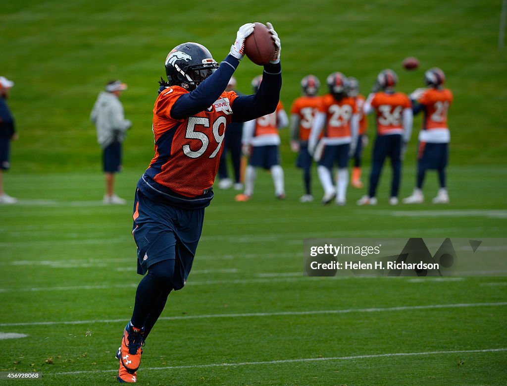 Denver Broncos practice at Dove Valley in Englewood, CO.