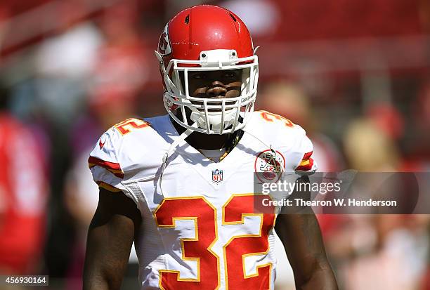 Cyrus Gray of the Kansas City Chiefs looks on during pre-game warm ups prior to playing the San Francisco 49ers at Levi's Stadium on October 5, 2014...