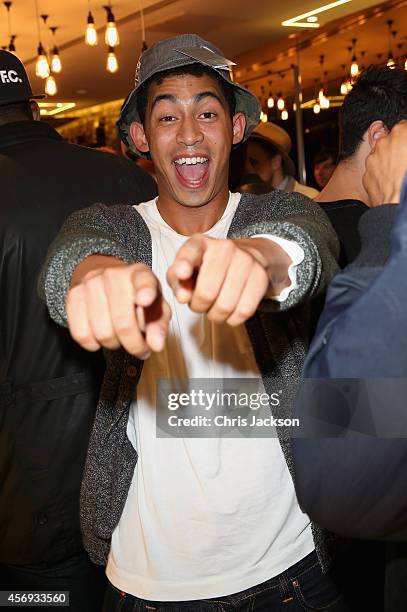 Jordan Stephens of Rizzle Kicks at the Jamal Edwards X American Freshman for TopMan laaunch at TopMan on October 9, 2014 in London, England.