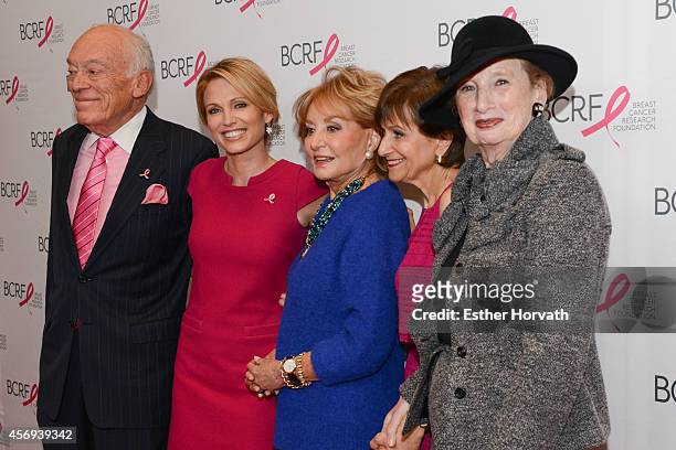 Leonard Lauder, Amy Robach, Barbara Walters, Myra Biblowit and Roz Goldstein attend the Breast Cancer Research Foundation's symposium and awards...
