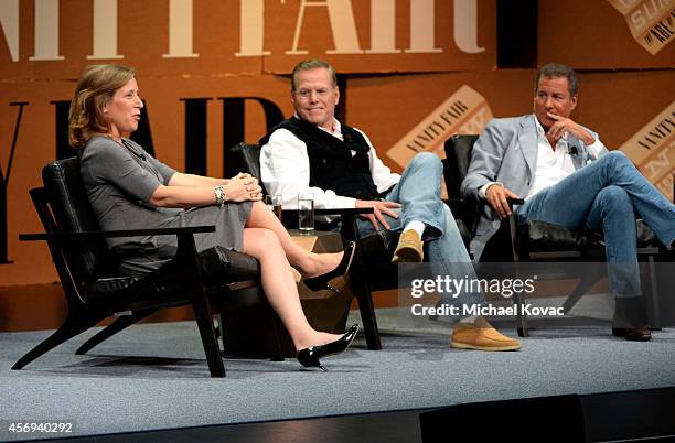 Youtube CEO Susan Wojcicki, Discovery Communications President and CEO David Zaslav and HBO Chairman and CEO Richard Plepler speak onstage during...