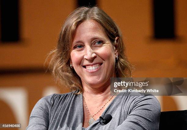 Youtube CEO Susan Wojcicki speak onstage during "Who Owns Your Screen?" at the Vanity Fair New Establishment Summit at Yerba Buena Center for the...