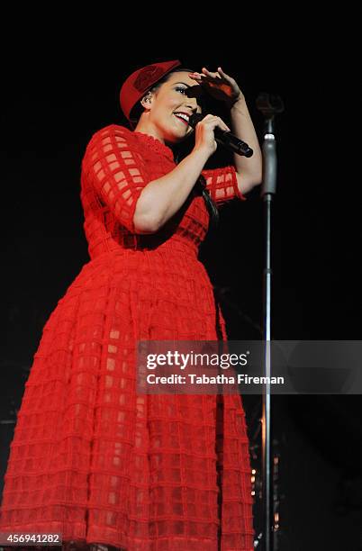 Caro Emerald performs on stage at Brighton Centre on October 9, 2014 in Brighton, United Kingdom.