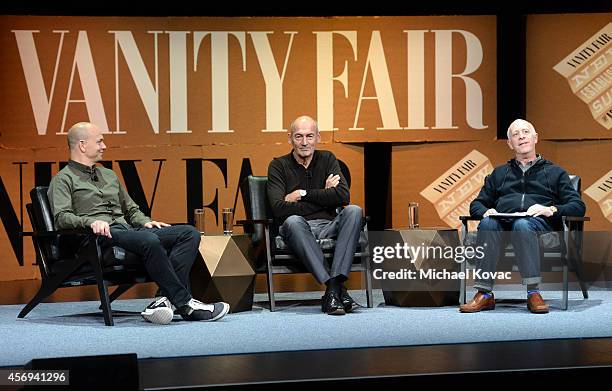 Nest CEO and Founder Tony Fadell, OMA Founding Partner Rem Koolhaas and Vanity Fair Contributing Editor and Moderator Paul Goldberger speak onstage...