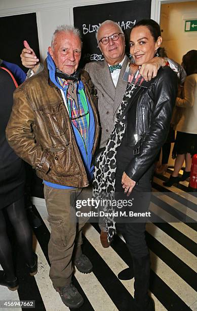 David Bailey, Manolo Blahnik and Catherine Bailey attend the launch of "Bailey's East End", the new book of photography by David Bailey, at Clutch on...