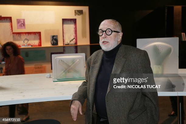 Italian designer Andrea Branzi poses during his exhibition "Pleased to meet you, 50 years of creation" at the Museum of Decorative Arts and Design in...