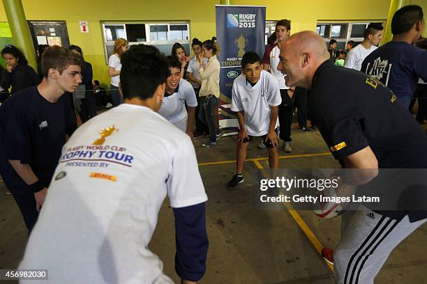 Felipe Contepomi launches the Hitz programme at the San Pedro Claver school in Buenos Aires as part of the Rugby World Cup Trophy Tour, in...