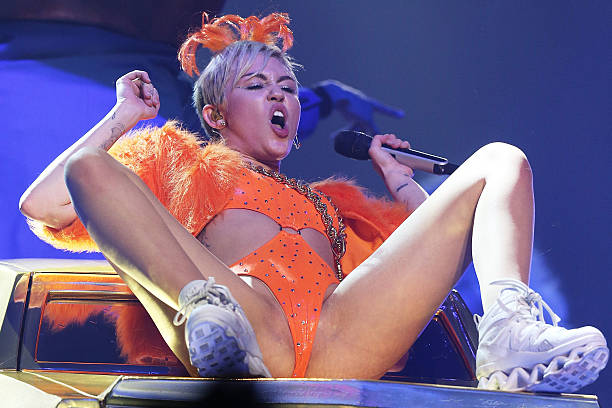Miley Cyrus performs live at her opening night of The Bangerz Tour at Rod Laver Arena on October 10, 2014 in Melbourne, Australia.