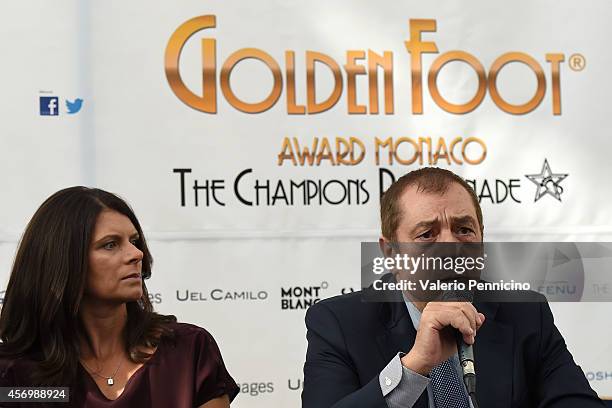 Antonio Caliendo talks to the media during the Golden Foot Award press conference at Grimaldi Forum on October 10, 2014 in Monte-Carlo, Monaco.