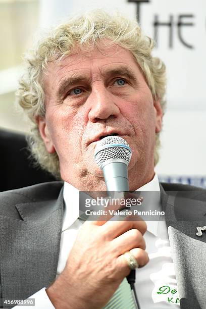 Jean Marie Pfaff talks to the media during the Golden Foot Award press conference at Grimaldi Forum on October 10, 2014 in Monte-Carlo, Monaco.