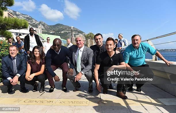 Antonio Caliendo, Mia Hamm, Roger Milla, Jean-Marie Pfaff, Hakan Sukur, Hidetoshi Nakata and Antonin Panenka visit the Champions Promenade at...