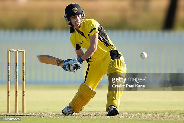 Chloe Piparo of Western Australia bats during the WT20 match between Western Australia and Queensland at Murdoch University on October 10, 2014 in...