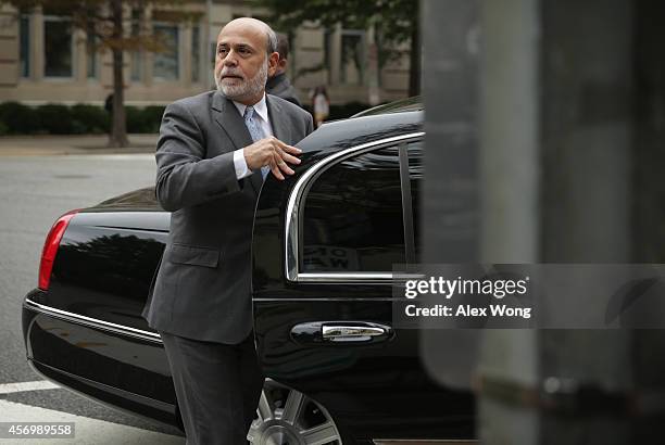 Former Chairman of the Federal Reserve Ben Bernanke arrives at U.S. Court of Federal Claims to testify at the AIG trial October 10, 2014 in...