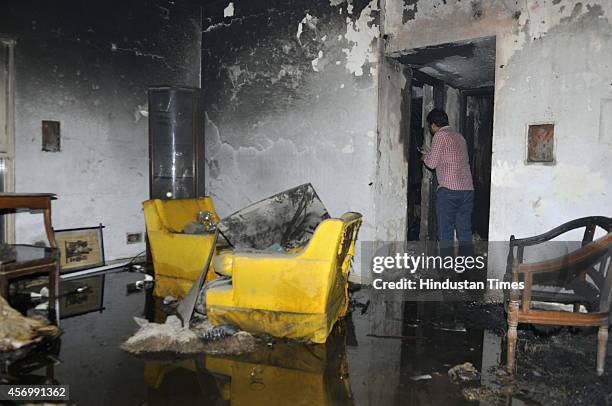 Fire broke out at the house House No.D5 at Sector 3, residence of Nithari killings case co-accused Moninder Singh Pandher on October 9, 2014 in...