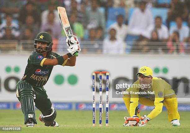 Fawad Alam of Pakistan bats during the second match of the one day international series between Australia and Pakistan at Dubai Sports City Cricket...