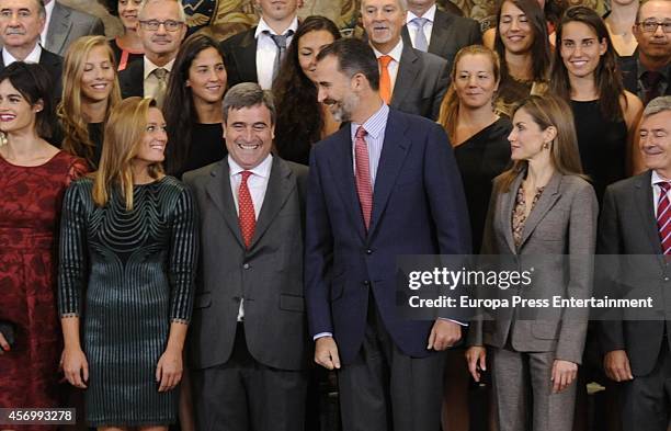 Mireia Belmonte , King Felipe VI of Spain and Queen Letizia of Spain receive to Waterpolo and Swimming Female Teams on October 10, 2014 in Madrid,...