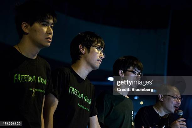 Lester Shum, vice secretary general of the Hong Kong Federation of Students, from left, Alex Chow, secretary general of the Hong Kong Federation of...