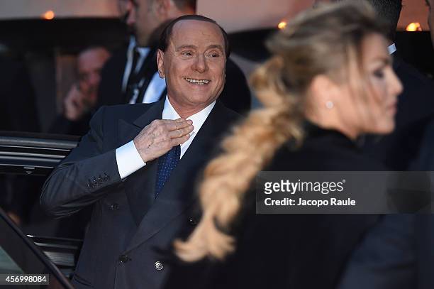 Silvio Berlusconi and Francesca Pascale attends the Michelle Hunziker Wedding With Tomaso Trussardi at Palazzo della Ragione on October 10, 2014 in...