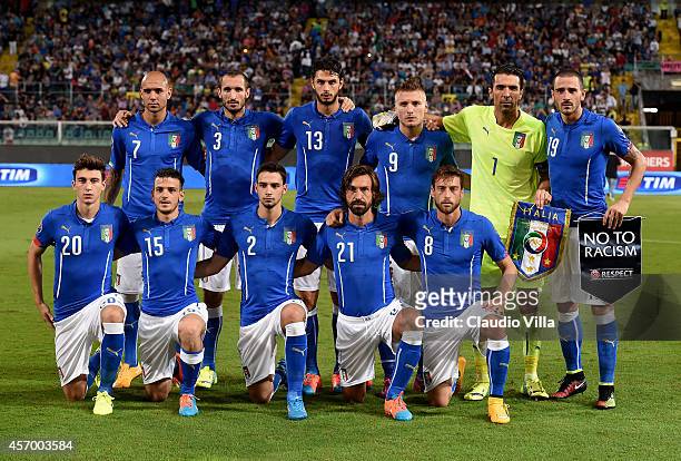 Italy poses prior to the the EURO 2016 Group H Qualifier match between Italy and Azerbaijan at Stadio Renzo Barbera on October 10, 2014 in Palermo,...