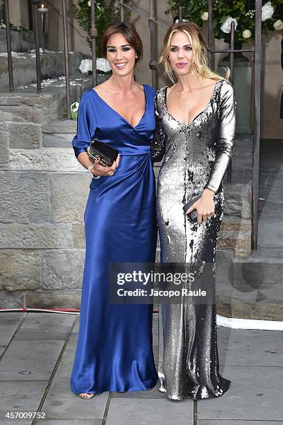 Silvia Toffanin and Ilary Blasi attend the Michelle Hunziker Wedding With Tomaso Trussardi at Palazzo della Ragione on October 10, 2014 in Bergamo,...