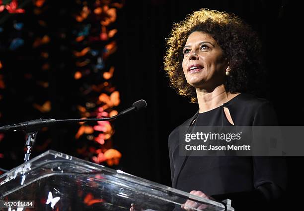 Honoree Donna Langley speaks onstage during the 2014 Variety Power of Women presented by Lifetime at Beverly Wilshire Four Seasons on October 10,...