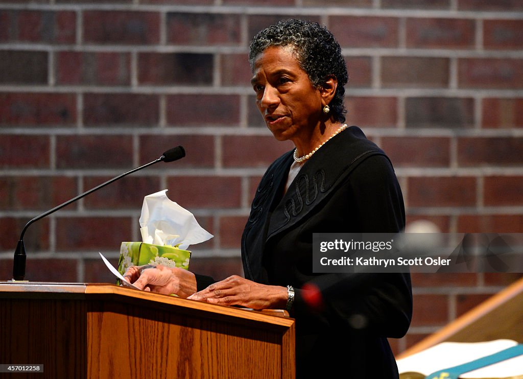 Family, friends, and dignitaries attend the funeral for former state senator Regis F. Groff takes place at Shorter Community African Methodist Episcopal Church in Denver on Friday, Oct. 10, 2014.