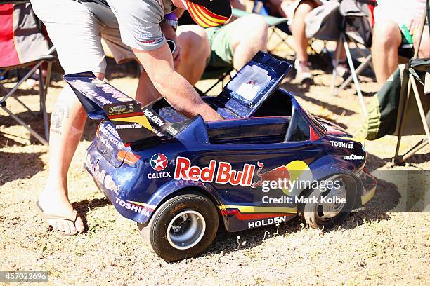 Race fan reaches into a decorated esky for a beer during the V8 Supercars Bathurst 1000 weekend at Mount Panorama on October 11, 2014 in Bathurst,...