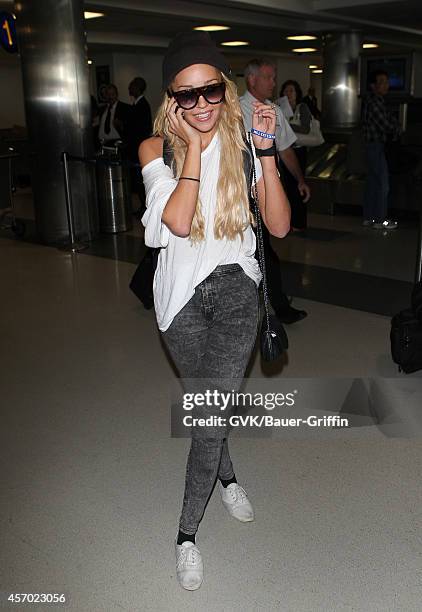 Amanda Bynes is seen at LAX on October 10, 2014 in Los Angeles, California.