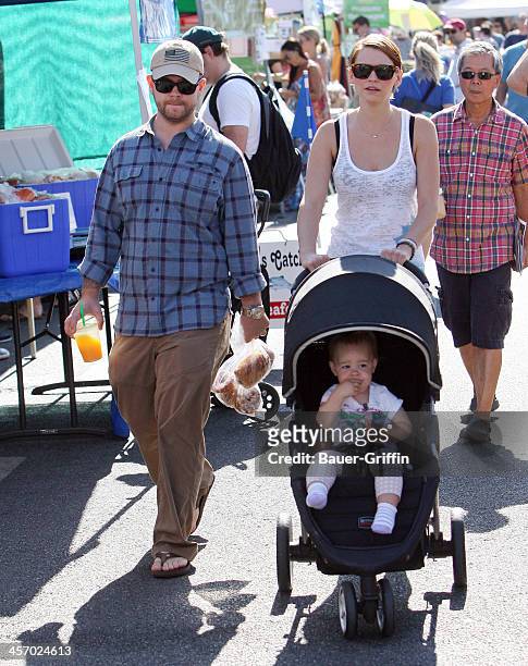 Jack Osbourne and his wife and daughter at the farmers market in Studio City on September 15, 2013 in Los Angeles, California.