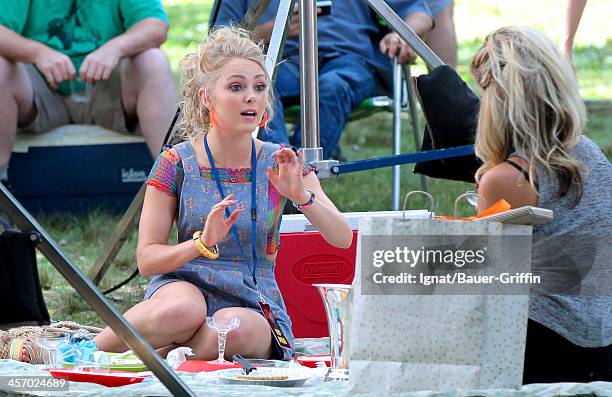 AnnaSophia Robb is seen filming "The Carrie Diaries" with Lindsey Gort on July 31, 2013 in New York City.