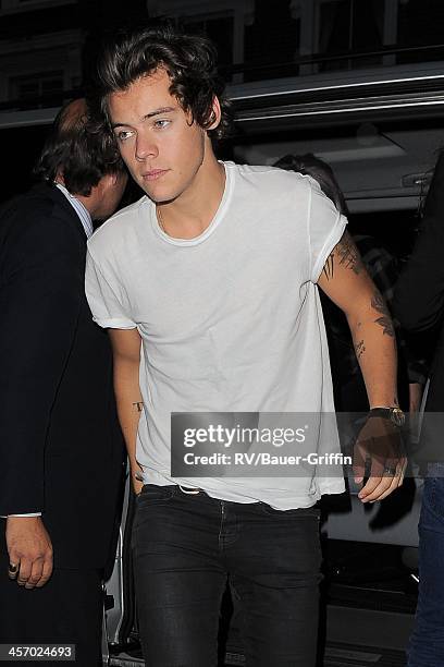 Harry Styles enjoys a night out with his sister Gemma Styles, Kelly Osbourne, her fiance Matthew Mosshart and Nick Grimshaw in Primrose Hill on...