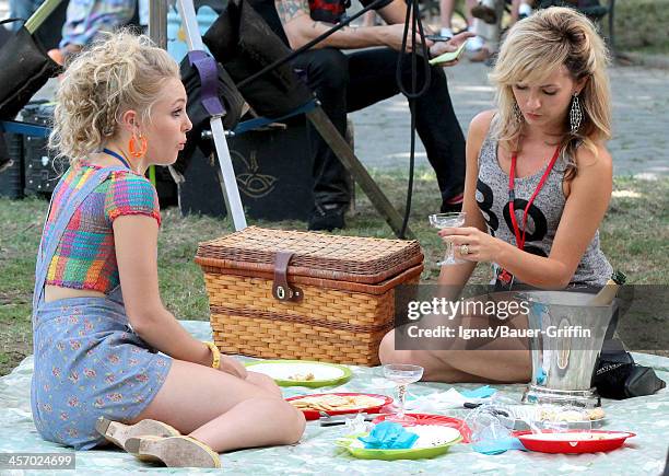 AnnaSophia Robb is seen filming "The Carrie Diaries" with Lindsey Gort on July 31, 2013 in New York City.