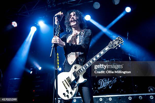 Justin Hawkins of The Darkness performs on stage at 02 Academy on December 15, 2013 in Leicester, United Kingdom.