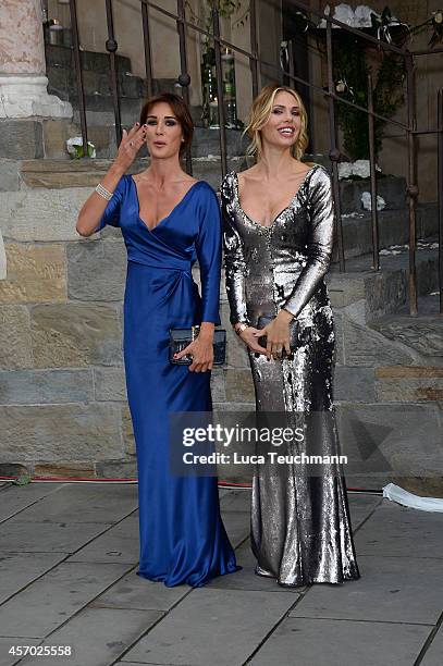 Silvia Toffanin and Ilary Blasi attend the Michelle Hunziker Wedding With Tomaso Trussardi at Palazzo della Ragione on October 10, 2014 in Bergamo,...