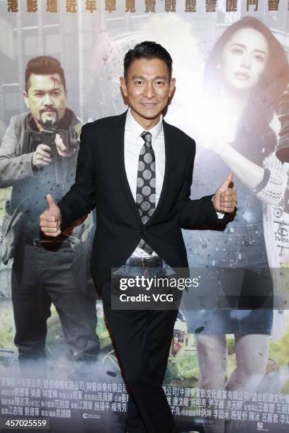 Actor Andy Lau attends "Firestorm" press conference at Discovery Park Shopping Centre on December 15, 2013 in Hong Kong, Hong Kong.