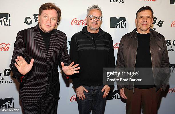 Members of the band Devo Gerald Casale, Mark Mothersbaugh and Bob Mothersbaugh attend the "Hardcore Devo Live" premiere at the CBGB Music & Film...