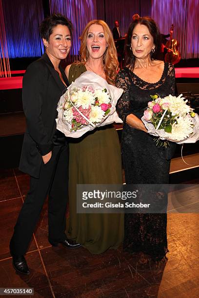 Dunja Hayali, Esther Schweins, Daniela Ziegler attend the Hessian Film And Cinema Award 2014 on October 10, 2014 at Alte Oper in Frankfurt am Main,...