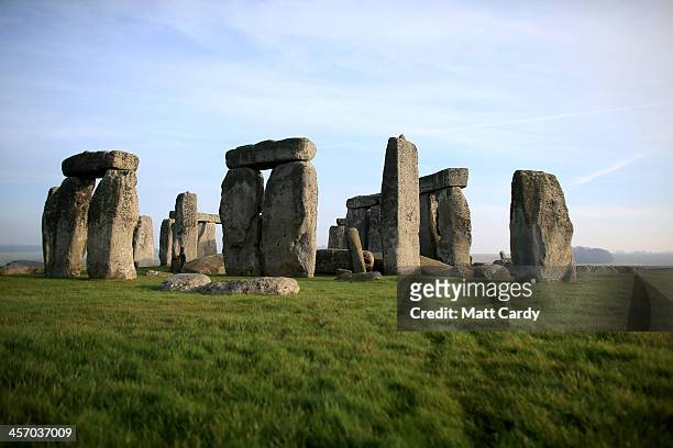 Stonehenge monument is seen on December 11, 2013 in Wiltshire, England. English Heritage will be unveiling the new multi-million pound visitor centre...
