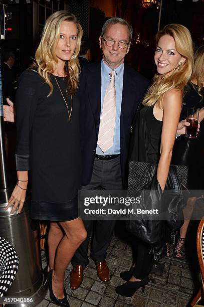 Olivia Hunt, Eric Schmidt and Vanessa Teague attend the book launch party for "How Google Works" by Eric Schmidt and Jonathan Rosenberg, hosted by...