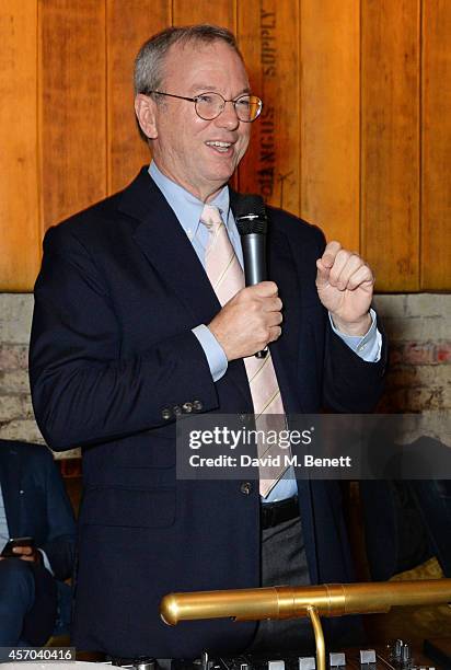 Eric Schmidt speaks at the book launch party for "How Google Works" by Eric Schmidt and Jonathan Rosenberg, hosted by Jamie Reuben, at The Chiltern...