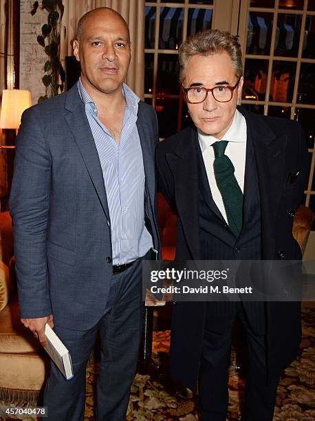 John Cavazos and Peter York attend the book launch party for "How Google Works" by Eric Schmidt and Jonathan Rosenberg, hosted by Jamie Reuben, at...