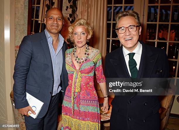 John Cavazos, guest and Peter York attend the book launch party for "How Google Works" by Eric Schmidt and Jonathan Rosenberg, hosted by Jamie...