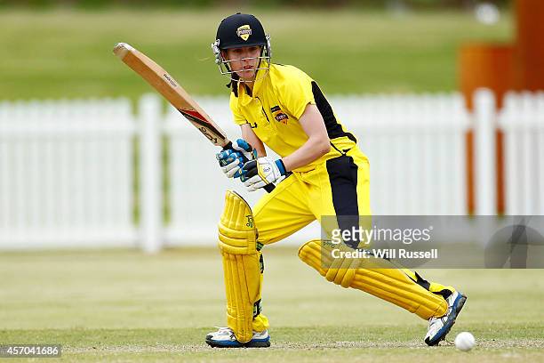 Chloe Piparo of The Western Fury bats during the WNCL match between Western Australia and Queensland at Murdoch University on October 11, 2014 in...