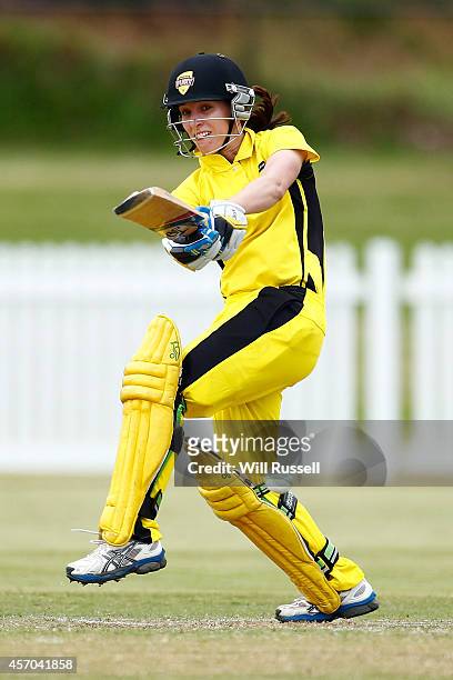 Chloe Piparo of The Western Fury bats during the WNCL match between Western Australia and Queensland at Murdoch University on October 11, 2014 in...