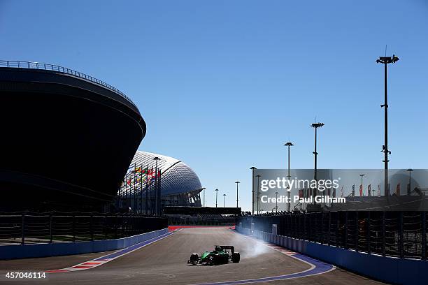 Kamui Kobayashi of Japan and Caterham drives during final practice ahead of the Russian Formula One Grand Prix at Sochi Autodrom on October 11, 2014...